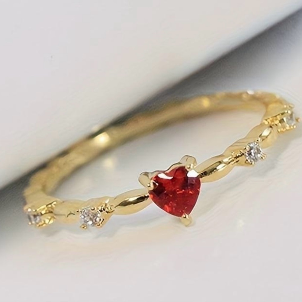 SILVER  Heart Ring with Red Gemstone